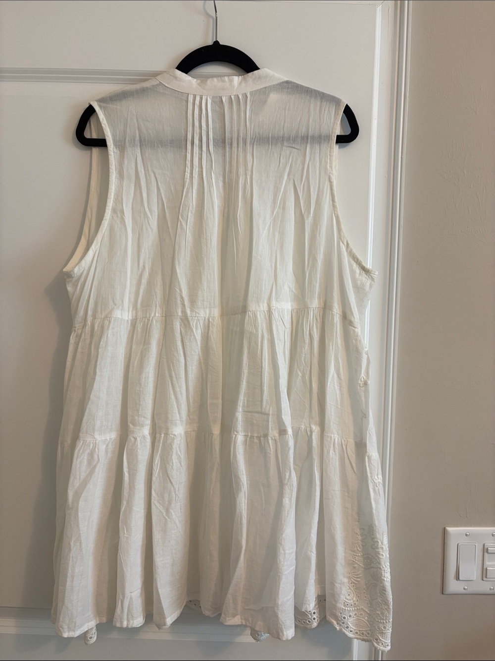 White Sleeveless Embroidered Cotton Dress - Picture 5 of 6